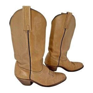 Vintage Frye Campus Tan (Banana) Leather Western Boots Almond Toe Pull Up 11D